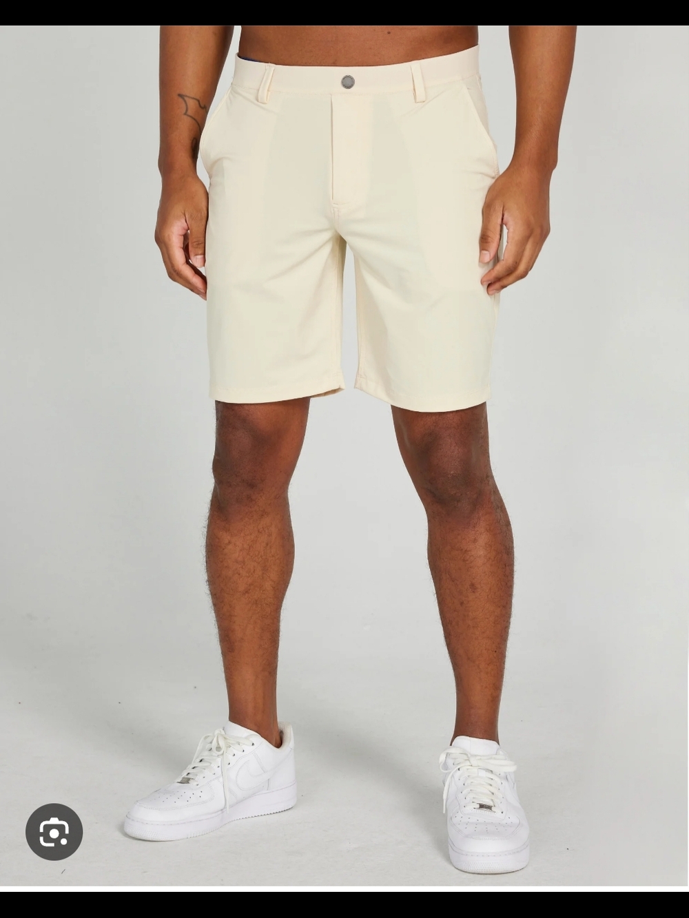 Men's Cream Flat-Front Performance Shorts